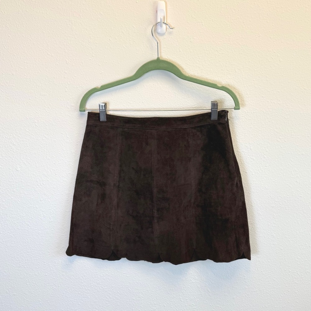 Zara Brown Suede Scalloped Mini Skirt Womens S/M Boho Indie Leather Twee